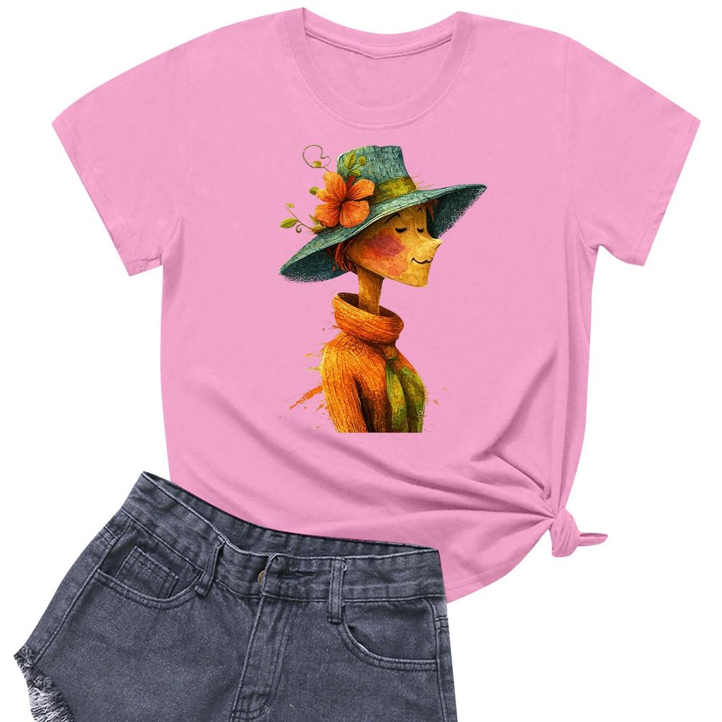 Dámské tričko s kulatým výstřihem pro volný čas s potiskem a krátkým rukávem