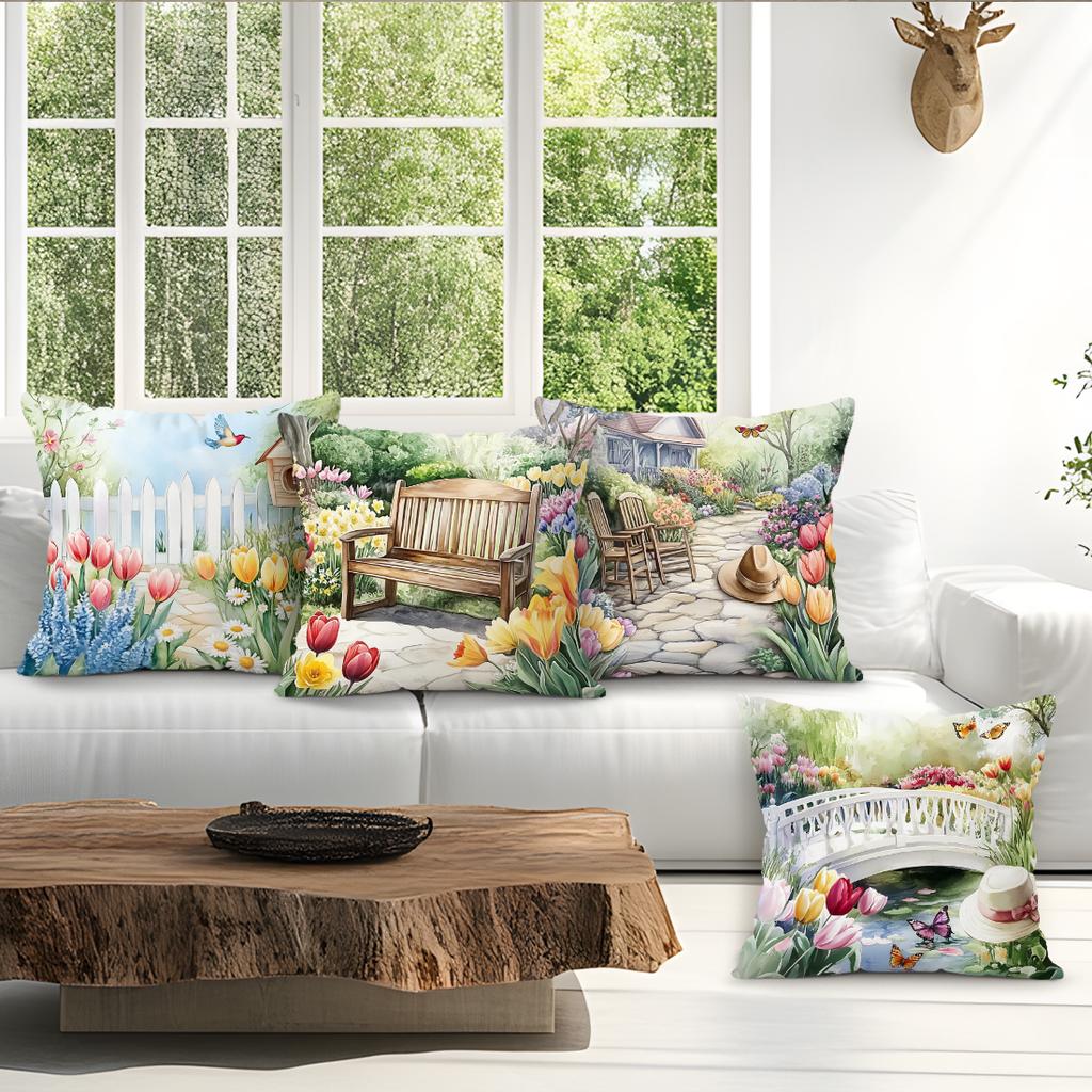 Spring Garden Cushion Pillowcase Printed Polyester 40/45/50cm Throw Pillowcover Decorative Sofa Cushion Pillowslip Home Decor