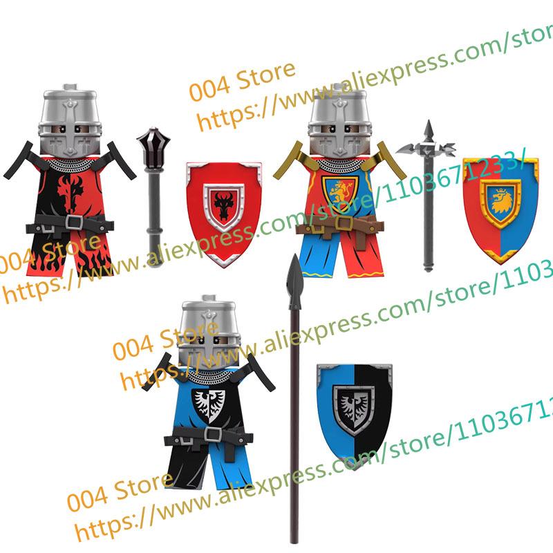N511U-518U N335-337 Mittelalterliche Burg Ritter Bausteine Figuren Vierseitiger UV-Druck Waffen Zubehör Spielzeug Kindergeschenke F030