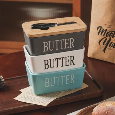 Keramik Butterdose im Western-Stil mit Messer - Rechteckige Käsebox für den Haushalts- und Restaurantgebrauch