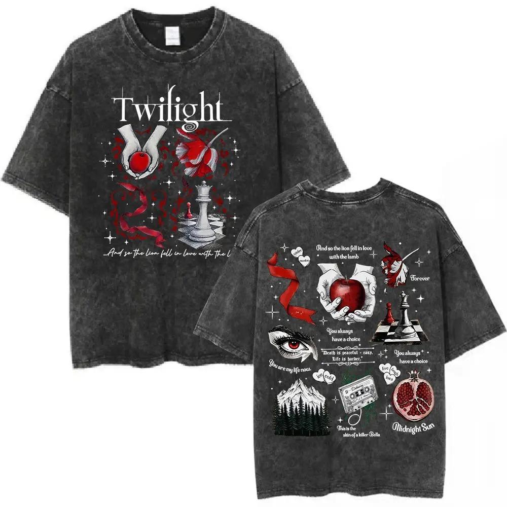 Twilight Vampire Wolf Romance Vintage Washed Classic Still Print Tshirt Men Women Cotton Oversized Harajuku Fashion Summer Tees S