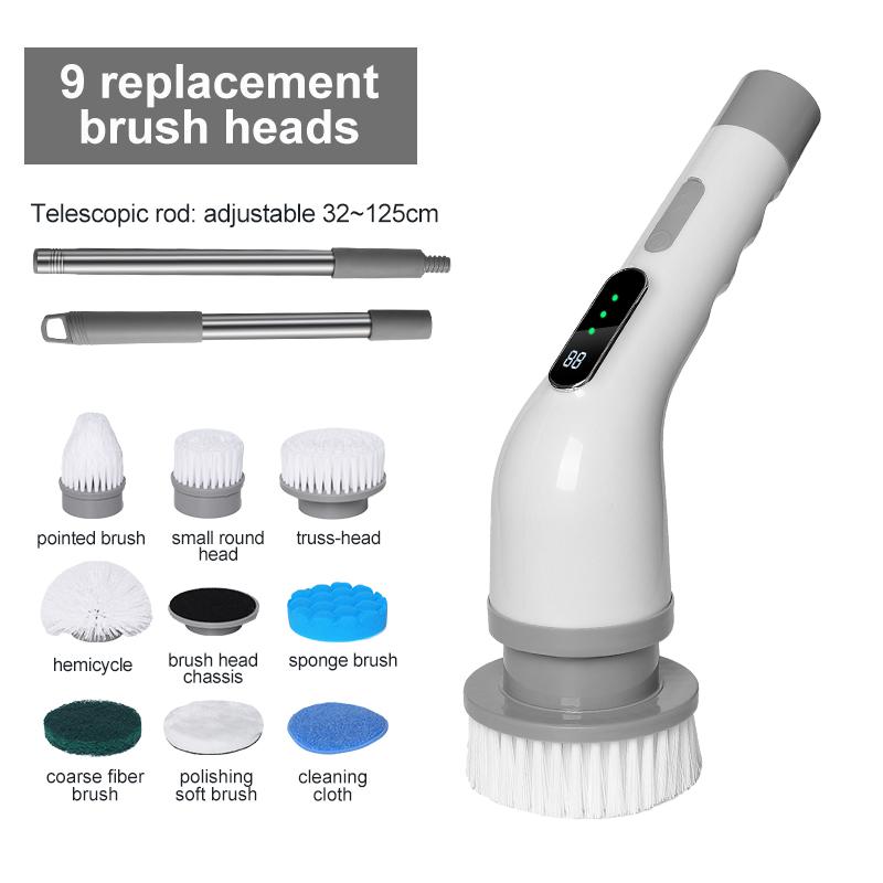 Electric Cleaning Brush 9-in-1 USB Electric Spin Cleaning Scrubber Cleaning Tools Parlour Kitchen Bathroom Cleaning Gadgets серый