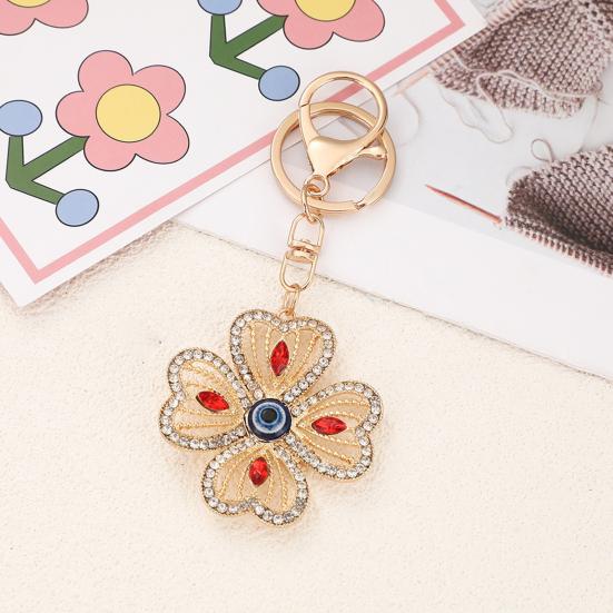 Keychain Pendant Rhinestones Inlaid Four-Leaf Clover Design Key Chain with Anti-Oxidation Lobster Clasp Decorative Backpacks Accessory