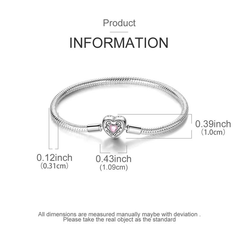 Original Bracelets 925 Silver Snowflake Heart Safety Chain Charms Bead Bracelet For Birthday Wedding Jewelry DIY Making