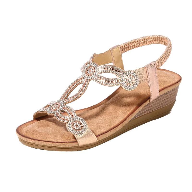 Women's Shoes Summer New Bohemia Wedge Women Sandals Rhinestone Woman Flip Flops Vintage Women Shoes Beach