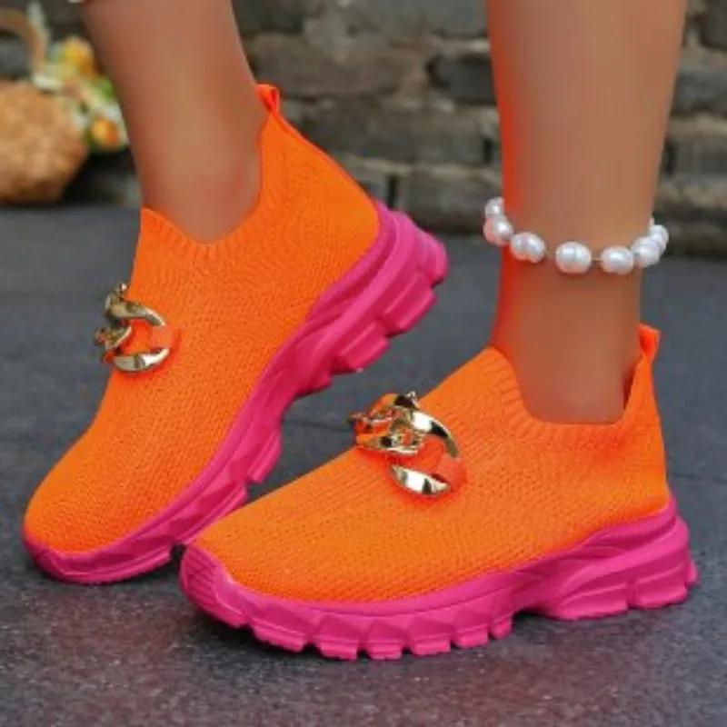 Ladies Shoes 2025 New Slip-on Women's Vulcanize Shoes Metal Decoration Plus Size Outdoor Casual Breathable Sneakers