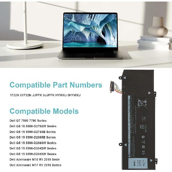 1F22N Laptop Battery for Dell Alienware M15 R1 M17 R1, G5 15 5590 5590-D2783W 5590-D2743B D2842W D2843W D2865B G7 15 7590 7790 D2785B