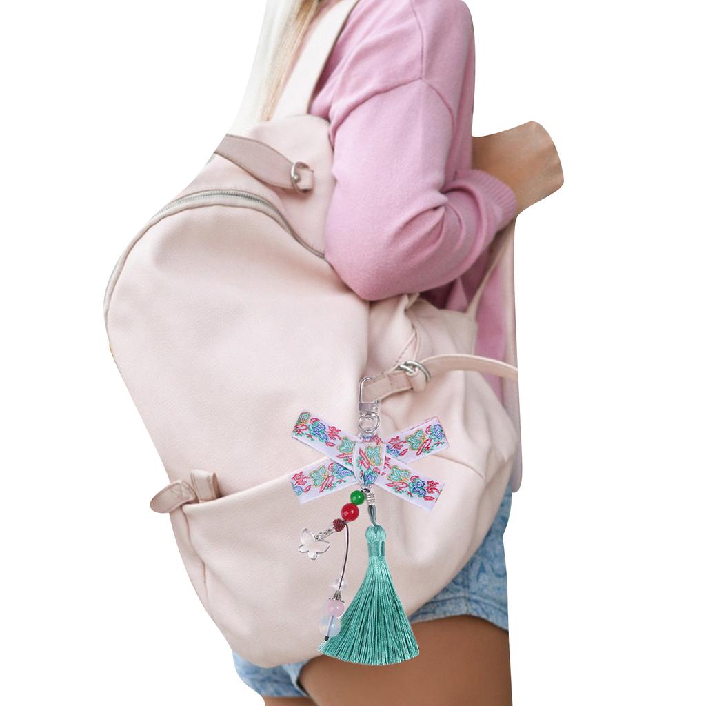 Chinese Style Bowknot Keychain Pendant with Tassels Unique Bows Beaded Keyring Women Bag Accessory for Fashion Lovers