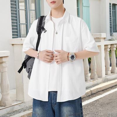 Men's Casual Shirt Short Sleeve Button Down Lapel Shirt with Front Pocket Summer Vacation Beach Loose Top