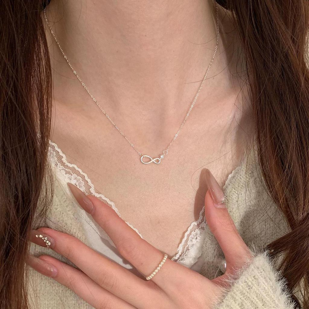 18K Gold Plated Sterling Silver Infinity Pendant Necklace for Women - Elegant Niche Design Clavicle Chain