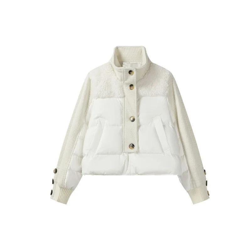 Fashion Woolen Spliced Down Padded Jacket Women's Winter Short Coat Loose Parkas Thicken Warm Stand-collar Outerwear