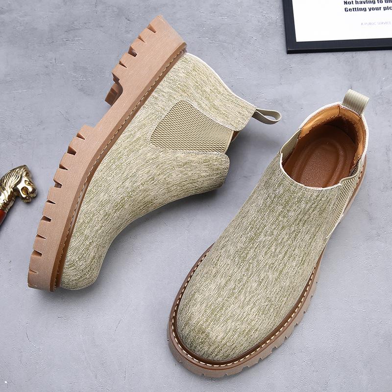 

Leather boots men s new men s shoes versatile platform heightening short boots fashion tooling Martin boots tide 44 бежевый