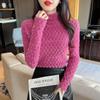 Autumn Winter Velvet New Versatile Semi High Neck Women's Clothing Slim Fit Long Sleeved Western-style Lace Wool Bottoming Shirt