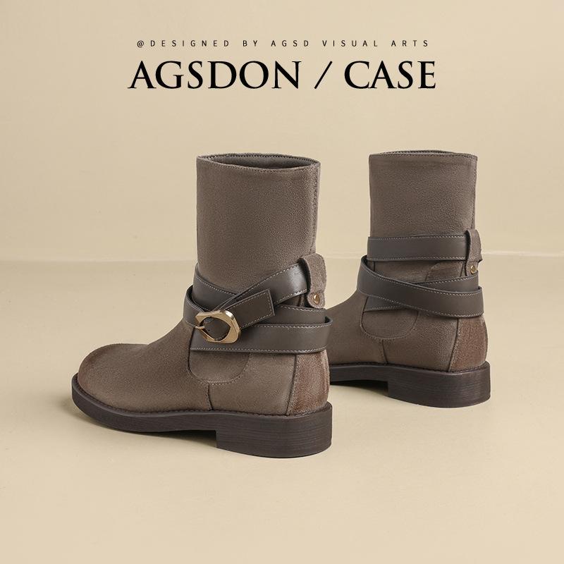 Augustine Martin Boots Women's 2025 Autumn and Winter New Smoke Boots Maillard Skinny Boots Retro Western Cowboy Boots