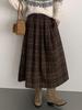 Retro Wool Plaid High-Waisted A-Line Skirt for Women, Slimming Mid-Length with Wide Hem (11008)