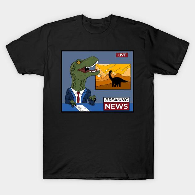 Men Black Print T-shirt Breaking Dinosaur News No-Cut Transfer Paper Print Cotton Tshirt L