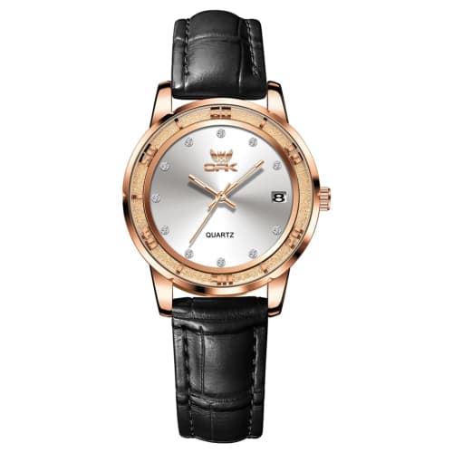 

Women s Analog Watch with Shell Face, Calendar, and Embossed Leather Strap, Classic Quartz Movement for Commuting (Black)