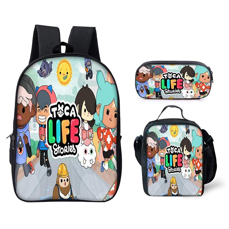 Toca Life World Cartoon-Aufdruck Kinder Schulrucksack-Set Mit Verstellbaren Luftpolster-Trägern Klassen 3-4