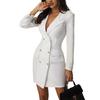 Blazer Dress for Women V Neck Long Sleeve Work Dress Notch Lapel Double Breasted Jacket Dress Formal Office Business Outfit