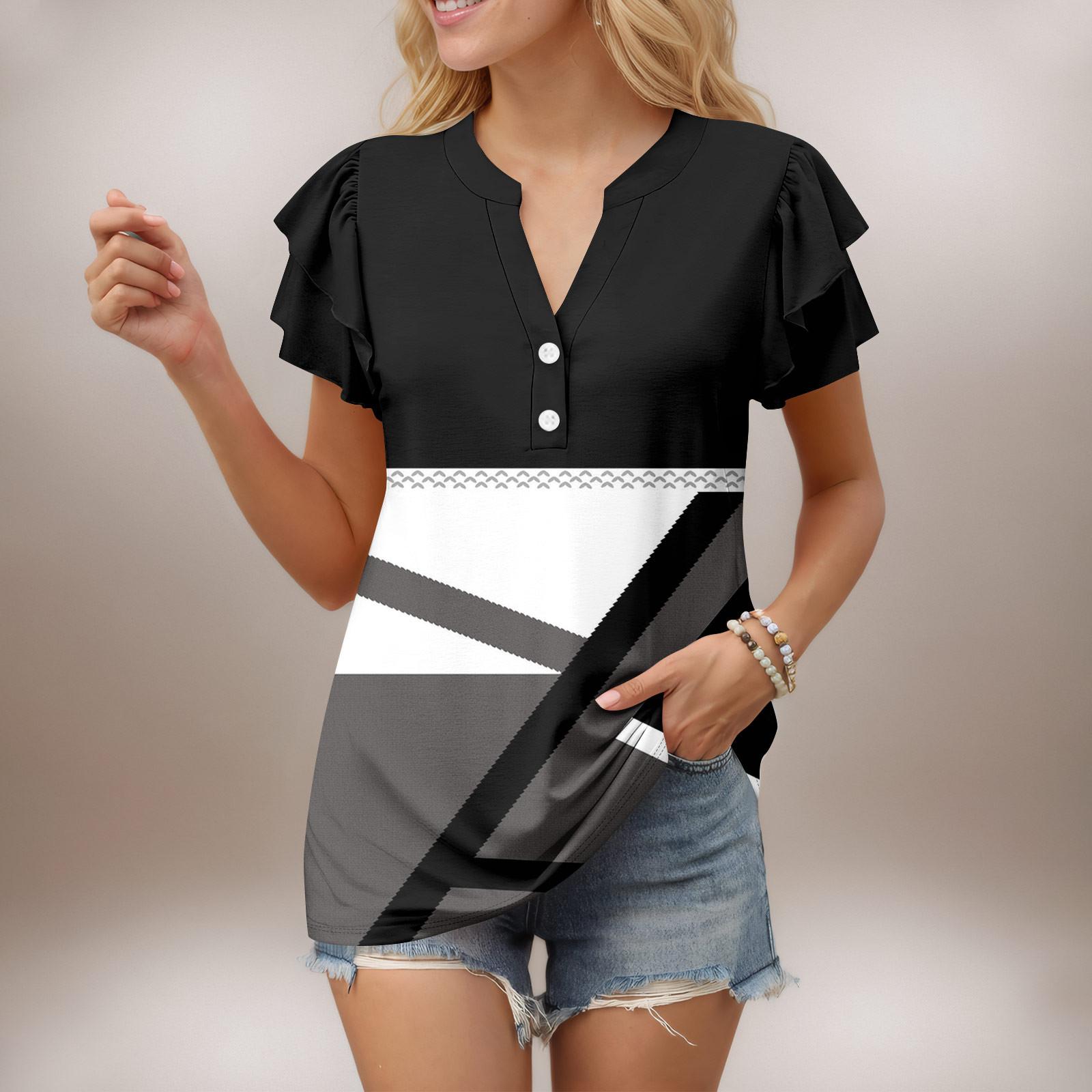 

Женский повседневный топ с короткими рукавами и V-образным вырезом, с оборками и градиентом XL белый