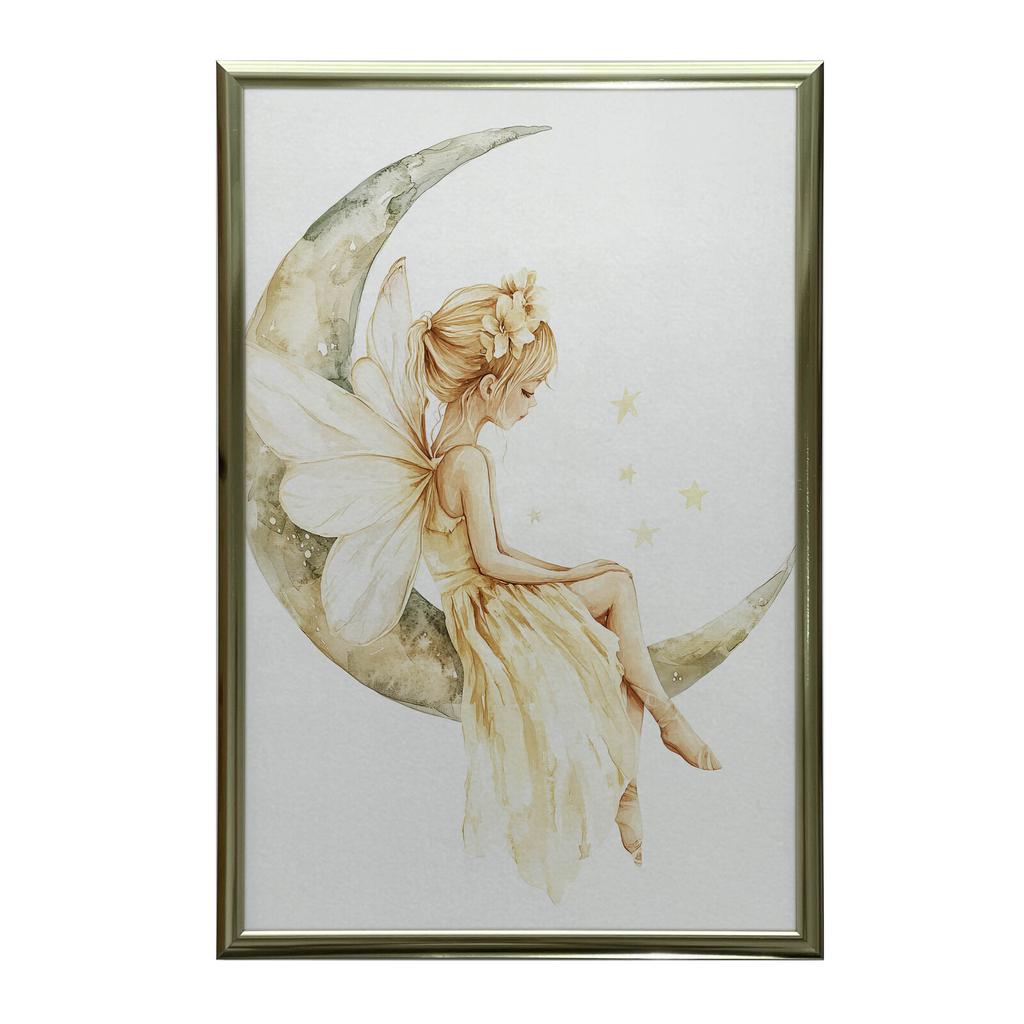 Wróżka Na Księżycu Wróżka Na Księżycu, 50X70 Cm, Rama Drewniana Jasny Dąb, Papier Matowy 230 Gsm