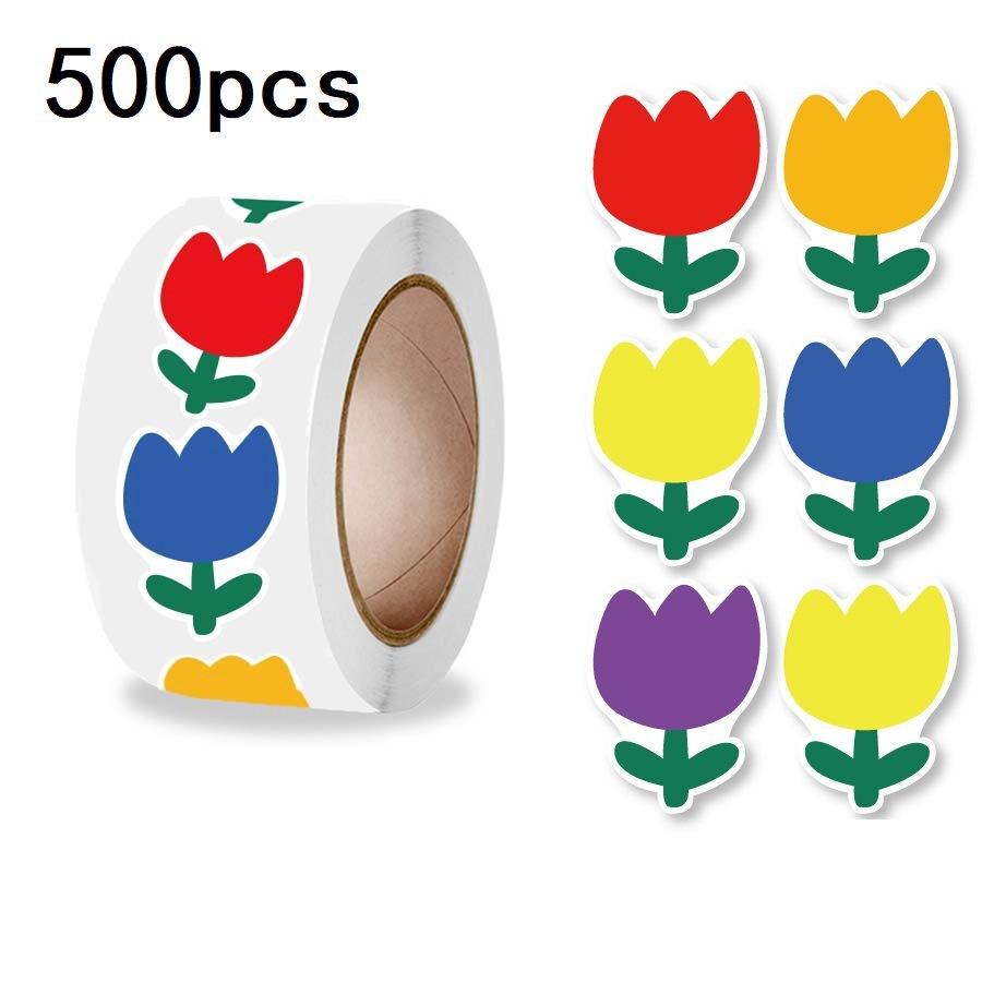 500PCS, Roll Up, Little Red Flower Reward Stickers, for Elementary School Students, Teachers, Cartoon, Cute Little Red Flower Stickers