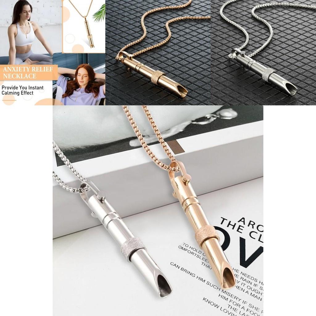 Stainless Steel Meditation Mindfulness Pendant Breath Control Whistle Long Necklace