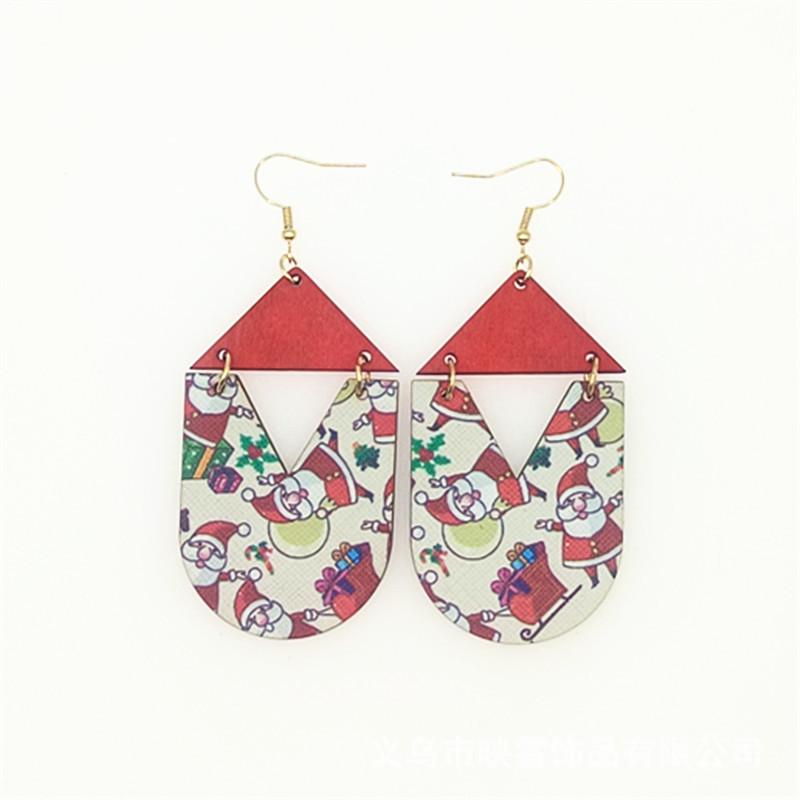 Red Hollow Spliced Creative Christmas Leather Dangle Earrings