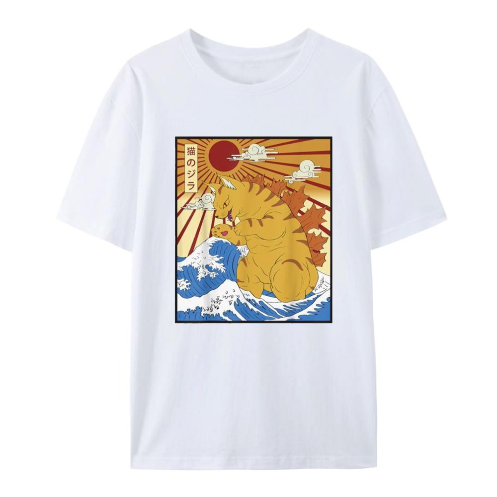 Van Gogh Starry Night Cat T-Shirt Hip Hop 100% Cotton Streetwear New Fashion Casual Tops Tees Classic Fit Cat Lover Neck 51314