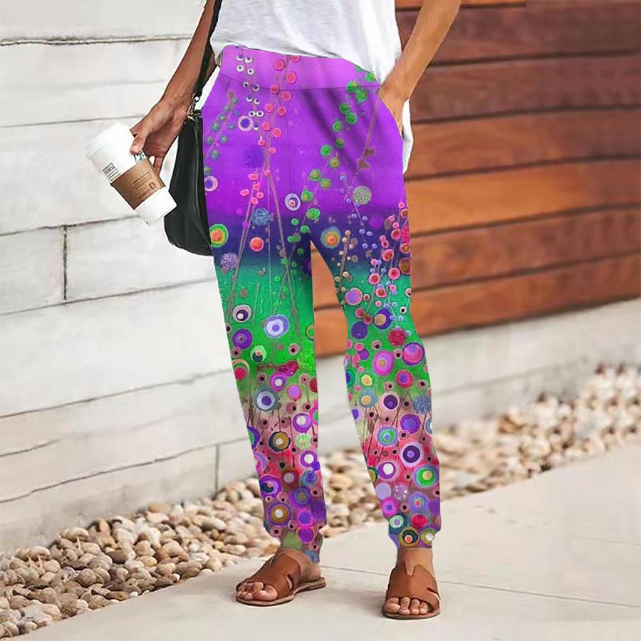 

Жіночі штани з абстрактним принтом на шнурівці, еластична талія, вільні штани, повсякденні довгі штани, штани з кишенями 2XL фіолетовий