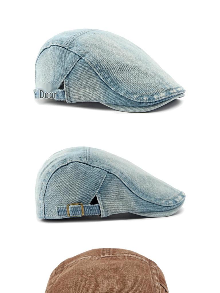 Unisex Korean Style Cotton Denim Beret - Retro Duckbill Newsboy Cap