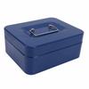 Liten låsbar kontantboks Bærbar dobbeltlags sikker metallpengekasse for hjem og kontor Blå