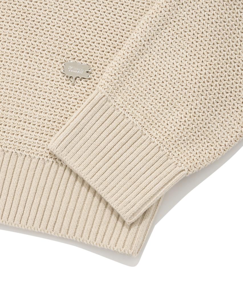 FALLETT V-Neck Collared Knit Light Beige