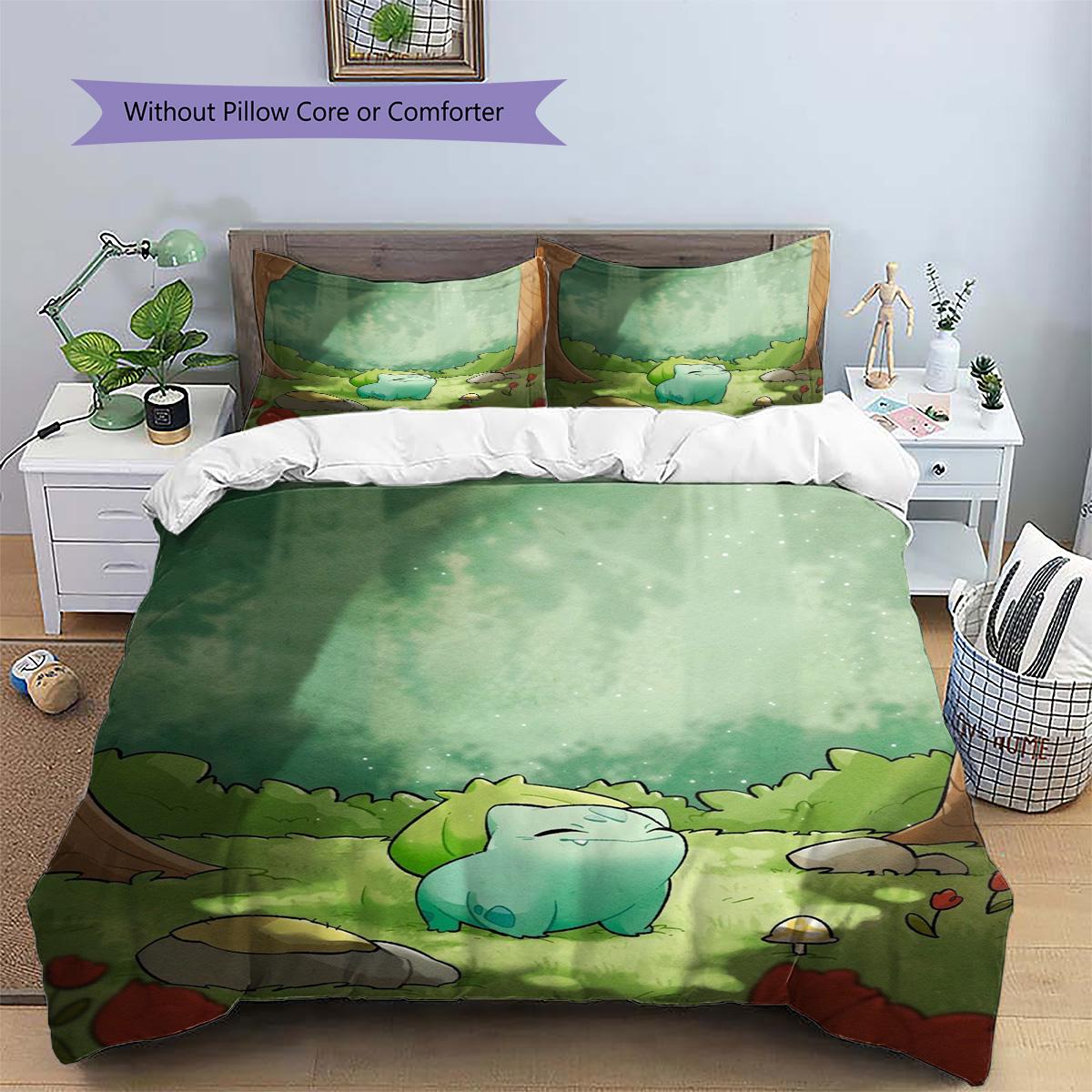 

Bulbasaur Patterned Pillowcase & Duvet Cover Set Cozy Bedroom Bedding Daily Gift for Anime Enthusiasts.-TING 135x200cm