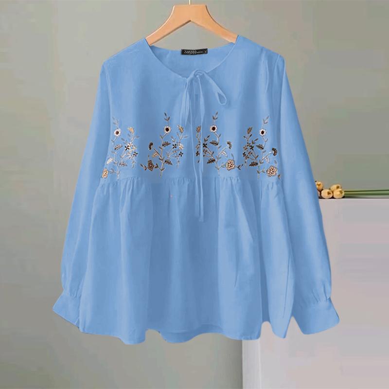 

ZANZEA Женские осенние блузки с V-образным вырезом и длинным рукавом с цветочным принтом S