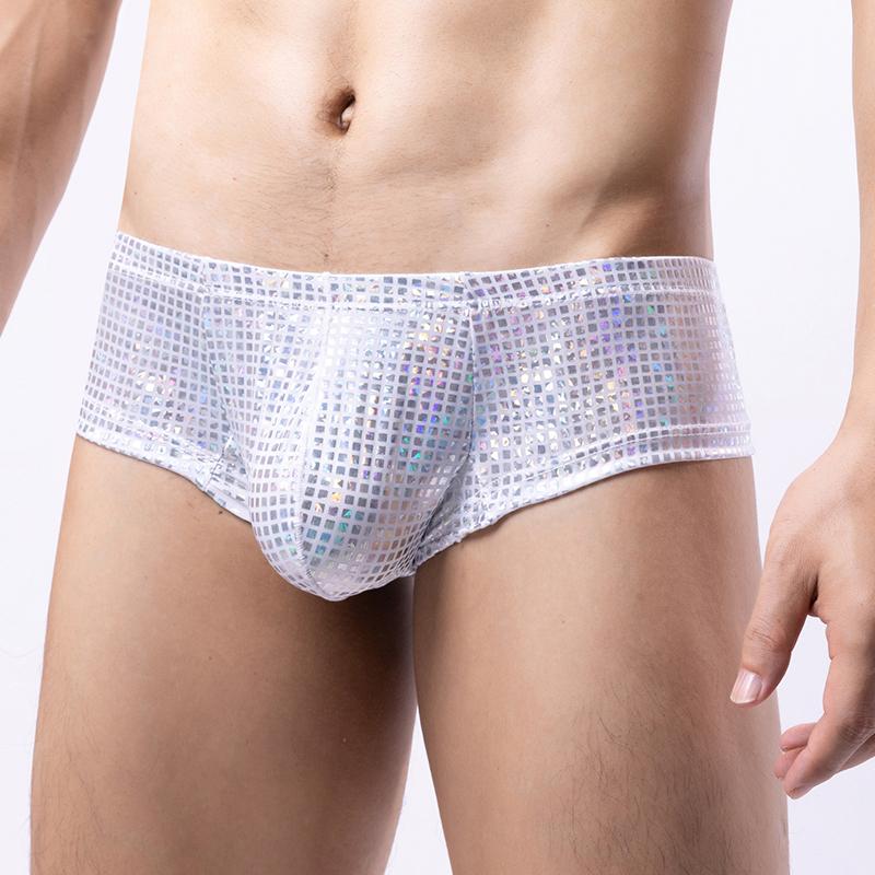 1Pc Polyester Sexy Mens Briefs Bikini Trunks Underpants U Pouch Underwear Sequins Boxer Shorts