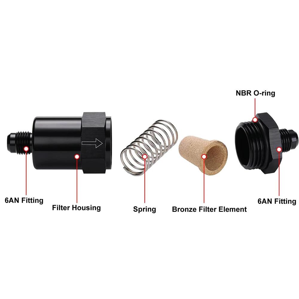 Aluminum Black 6AN Inline Fuel Filter 30 Micron
