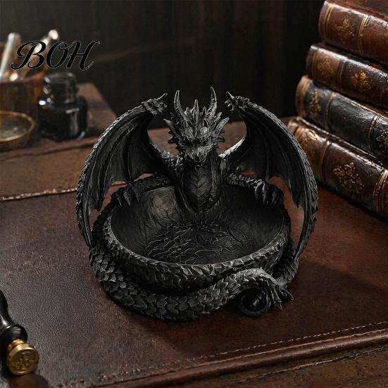 Langlebige PLA Drachenskulptur Gotisches Schmuckschalen-Tablett, 3D-gedruckte Figur, Mythisches Wesen Desktop-Form Aufbewahrungs-Tablett Organizer für Schlüssel Münzen