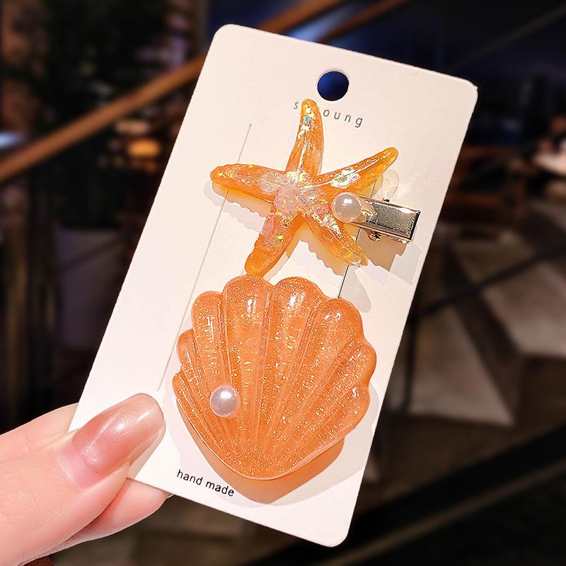 

Модная заколка для волос в виде искусственного жемчуга, морской звезды и ракушки для женщин, головной убор для пляжного отдыха, красочная заколка для боковой челки