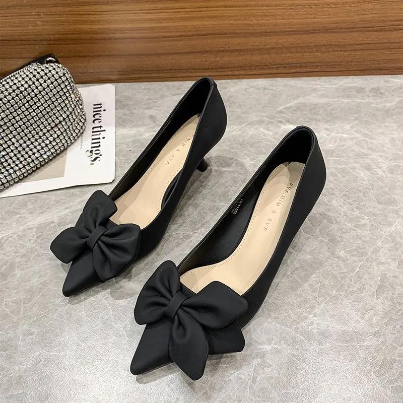 Fashion Office With Bow Off White Women's Shoes Leather Casual Wholesale Non Slip High Quality Fashion Chic Point Footwear Ladies Pumps