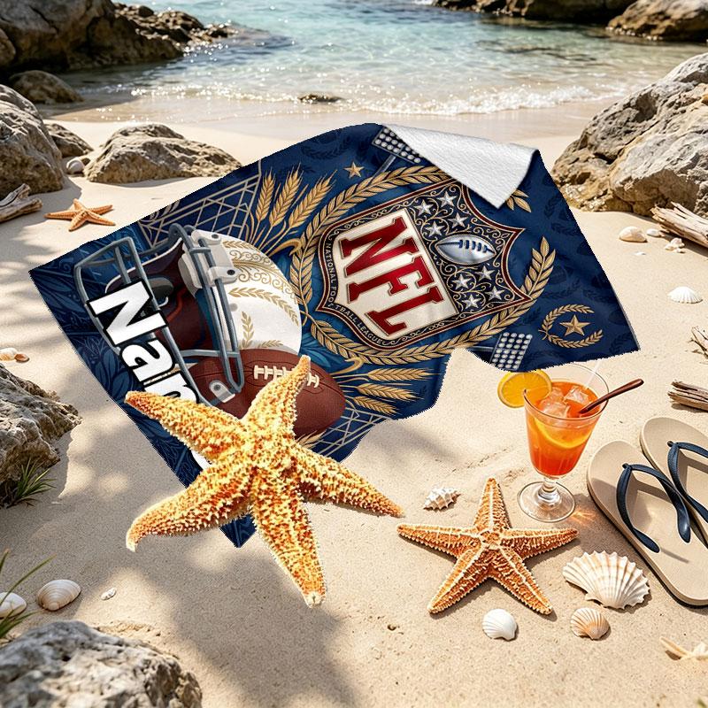 Custom Name Personalized NFL Print Beach Towel, for Trip Camping Beach Party Home Decor, Birthday Gift for Family & Friends