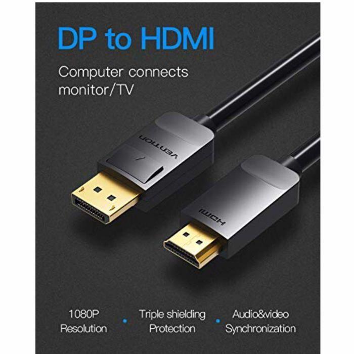 Câble DisplayPort vers HDMI - Vention - 2 m - Mâle à femelle - Multicolore - Ordinateur - Télévision - Tablette