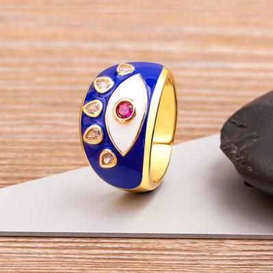 

Nidin Trendy Handmade Enamel Multi-Colors Devil s Eye Oil Dripping Finger Ring Gold Plated Couples Wedding Jewelry Adjustable темно-синього кольору