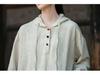Artistic Retro Women's Long-Sleeved Hooded Linen Pullover Sweatshirt - Loose Casual Washed Cotton Top