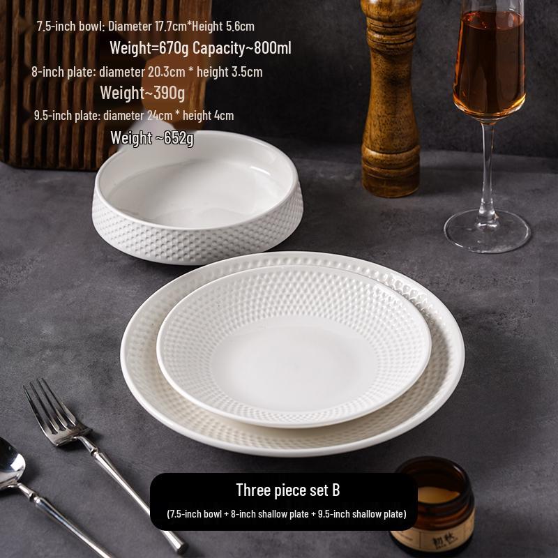 White Western-Style Deep Plate for Salad, Fish, and Steak