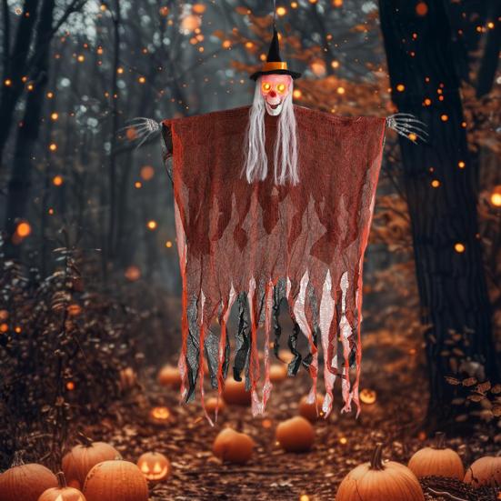 Halloween Hanging Witch Decoration Sound Animated Red Eyes for Indoor Witch with Light-up Outdoor Haunted