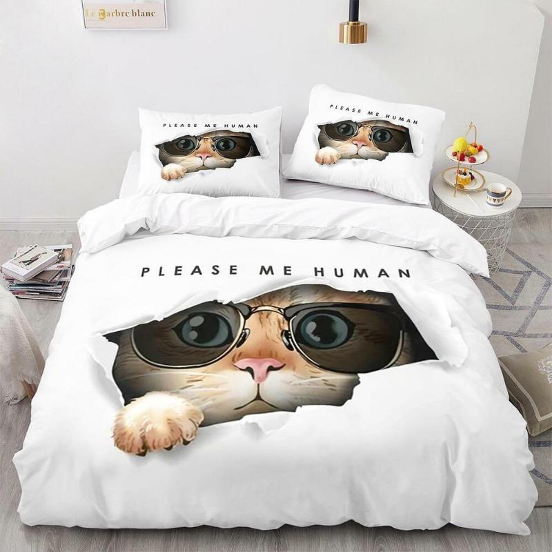 Cartoon Pet Cat Pattern Bedding Kit Quilt Cover Pillowcase Single and Twin Bed Large Size Large Size Adult and Teenager Gift