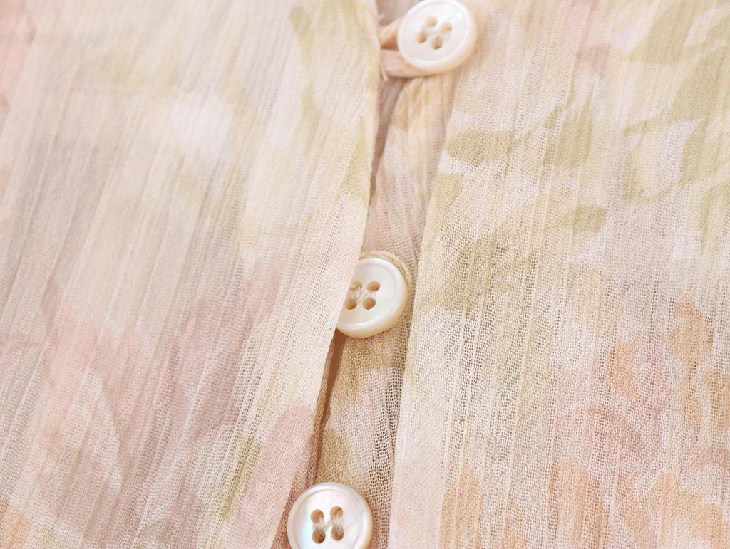 Spring Women's V-Neck Ruffle Print Chiffon Blouse with Long Sleeves