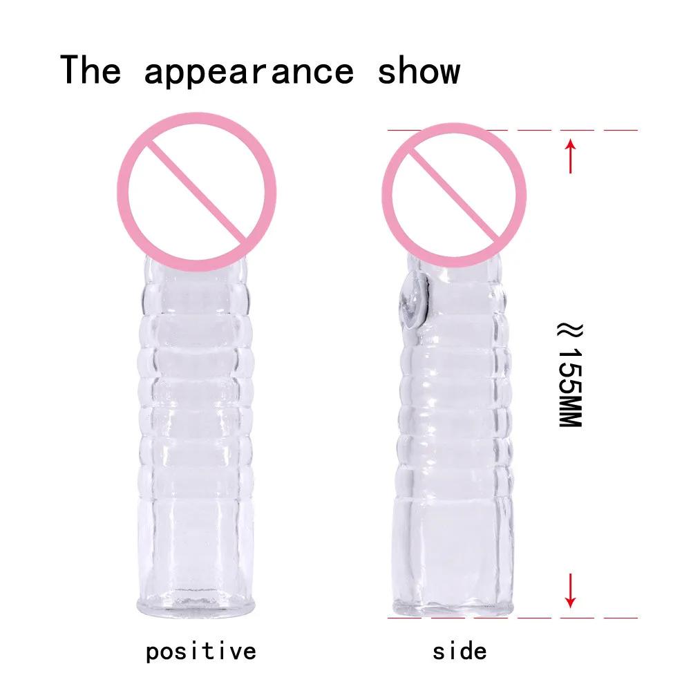 1PC Reusable Extension Condom Penis Sleeve Male Enlargement Time Delay Spike Clit Massager Cover Crystal Clear Condoms For Adult