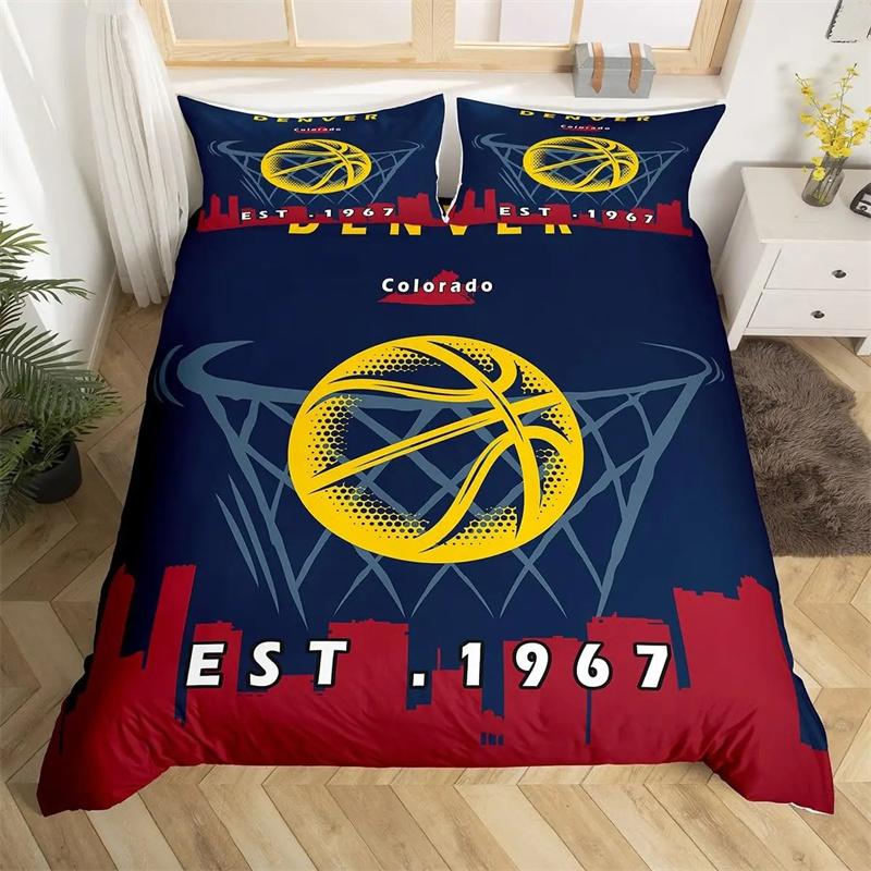 Basketball Duvet Cover Black Gold Bedding Set Black and Golden Basketball Court Design Comforter Cover Sports Games Quilt Cover